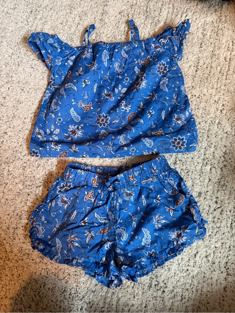 Janie and Jack Blue paisley Floral Girls Matching Set tank and shorts Euc size 4